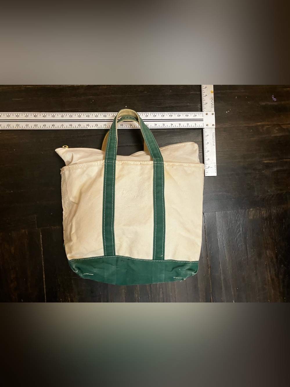 Canvas Tote Bag with Green Trim LL bean boat and tote vintage
